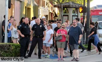 Photo: FLLewis / Media City G -- Two Burbank PD cops walking a beat, waited on Magnolia Boulevard for a green light to cross North Cordovia Street in Burbank Friday, July 31, 2015