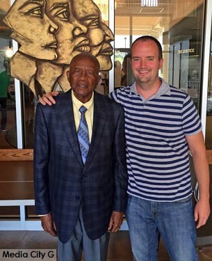 Civil rights activist/lawyer Fred Gray and Minister Bryan Schackmann at the Tuskegee Human and Civil Rights Multicultural Center Tuskegee, AL August 13, 2015
