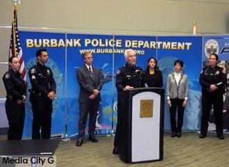 Photo: FLLewis / Media City G -- Burbank Police Chief Scott LaChasse flanked by local officials at a news conference in the Community Services Building 150 North Third Street Burbank November 5, 2015