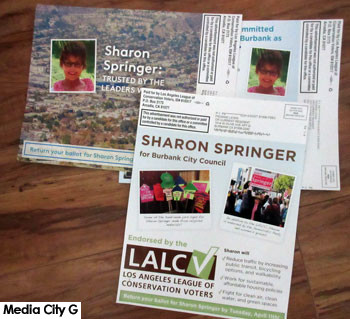 Photo: FLLewis / Media City G -- Sharon Springer for Burbank City Council mailers sent out by Los Angeles League of Conservation Voters April 1, 2017