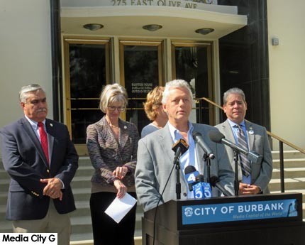 Photo: FLLewis / Media City G -- Mayor Will Rogers discloses liver cancer diagnosis at news conference in front of City Hall in Burbank September 20, 2017